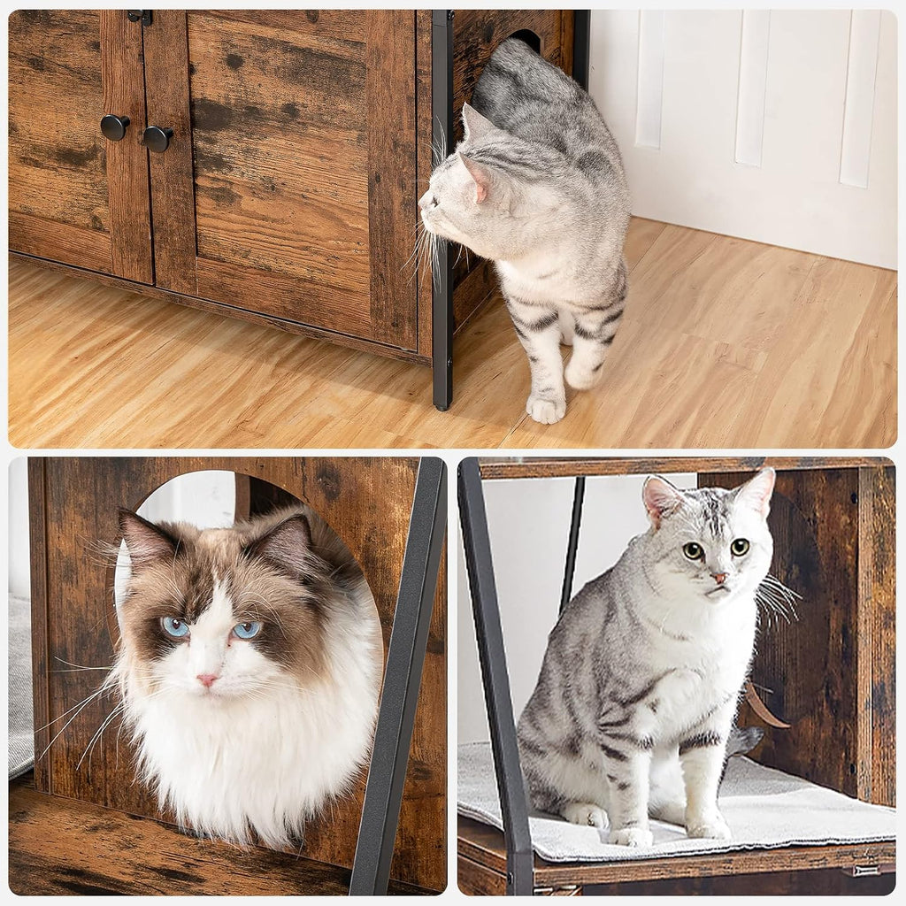 Litter Box Enclosure with 2 Storage Shelves, Tall Litter Box Furniture Hidden with Charging Station, Indoor Hidden
