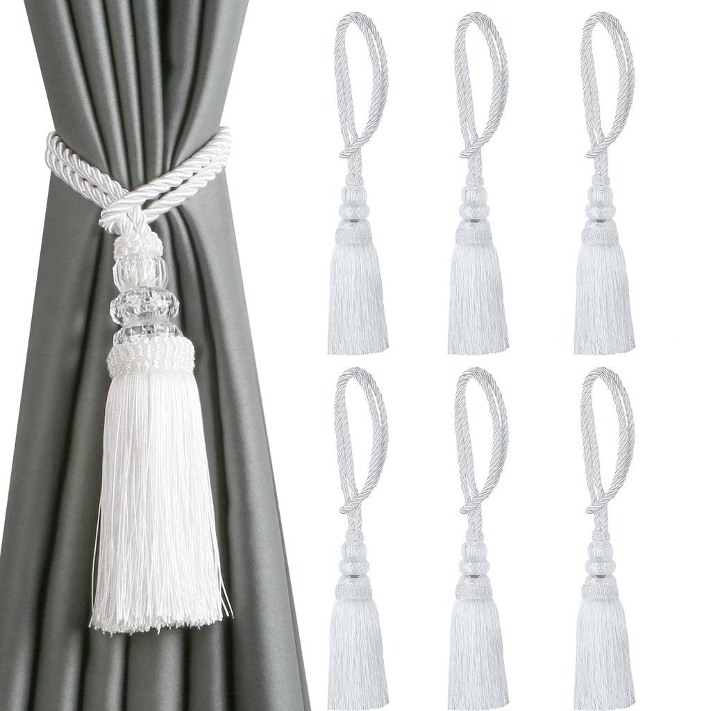 Curtain Tiebacks with Tassel, White - 6 Pack