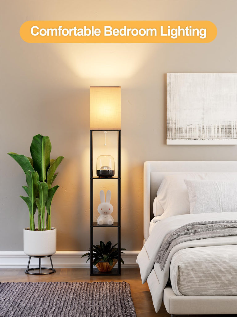 Floor Lamp with Shelves, Shelf Floor Lamp with 3 CCT LED Bulb, Corner Display Standing Column Lamp Etagere Organizer