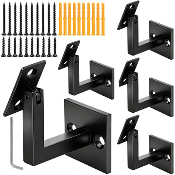 Set of 5 Adjustable Swivel Handrail Brackets, 304 Stainless Steel Stair Railing Supports, Matte Black Modern Wall