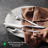 Emma 40-Piece 18/10 Silverware Set, Hammered Flatware Set, Heavy Duty Stainless Steel Cutlery Set