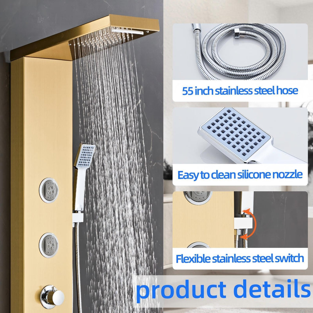 Multi-Function Shower Panel Tower System 6 in1 Shower Panel Tower with Powerful Body Massage, Rainfall