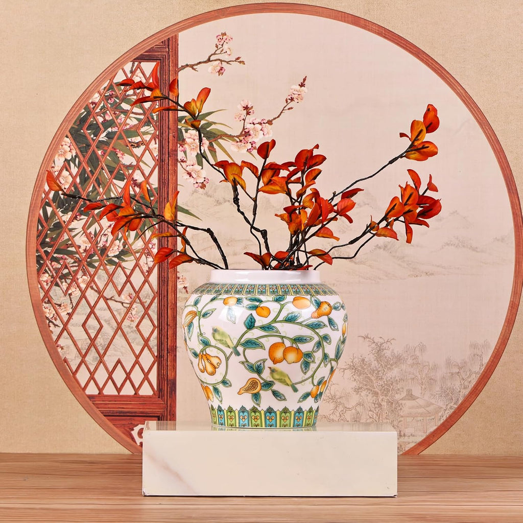 Handcrafted Enamel Ginger Jar-Vibrantly Colored Chinoiserie Vase,Blue and White Porcelain Ceramic Decorative Jar