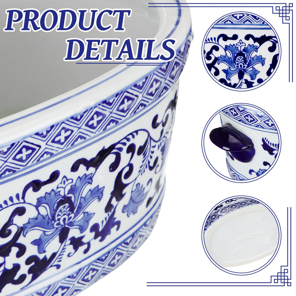 Blue and White Chinoiserie Ceramic Planter, Elegant