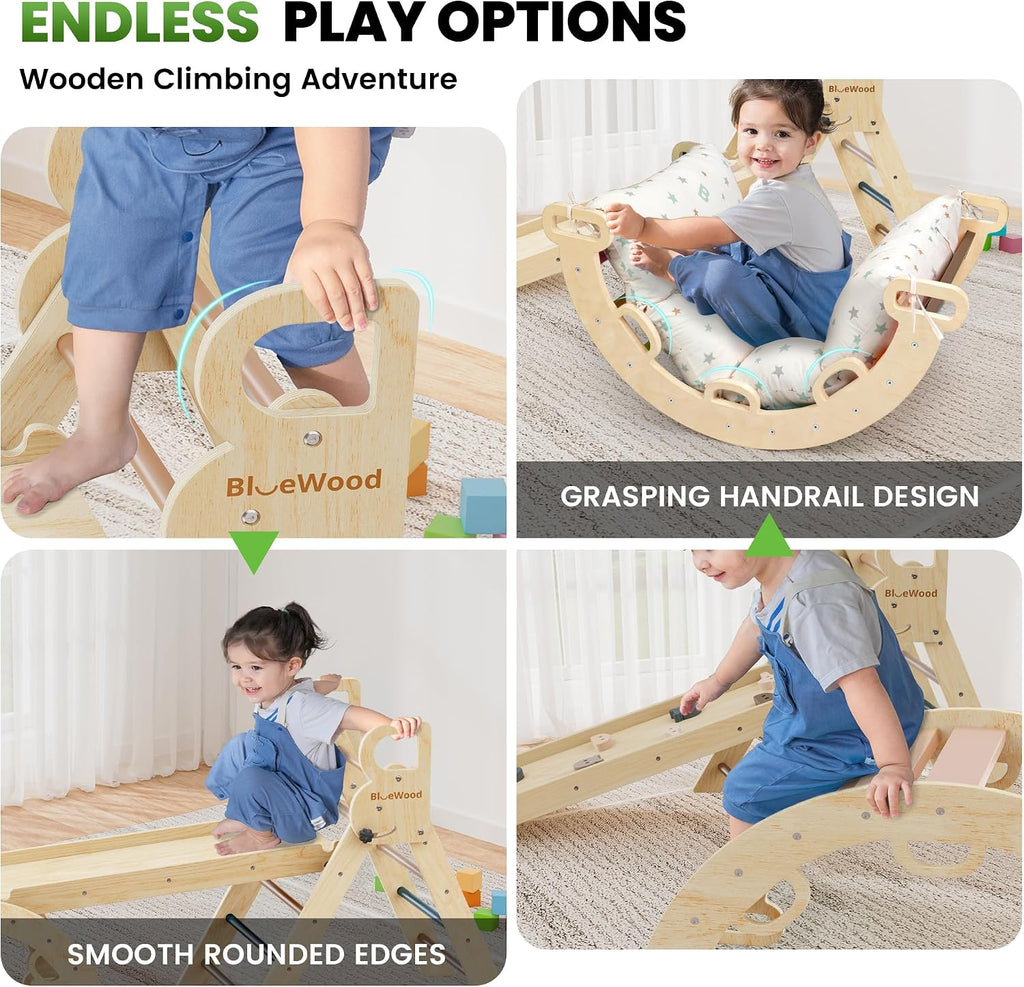 Triangle Set with Cushion, Wooden Climbing Toys for Toddler