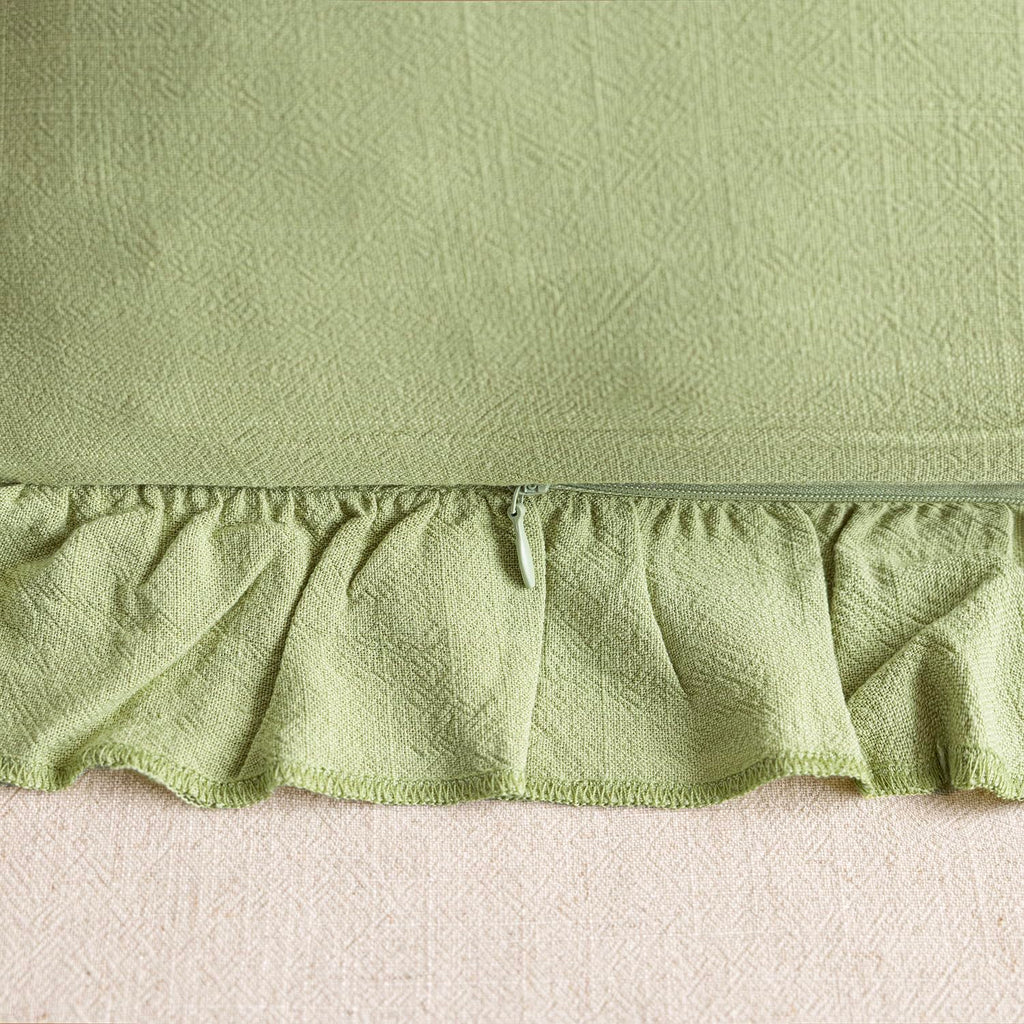 Linen Fringe Ruffle Throw Pillow Covers 18×18 Inch Light Green