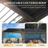Louvered Pergola 12x24, Aluminum with Adjustable Roof, Outdoor with Waterproof Curtains and Nets, Dark Grey