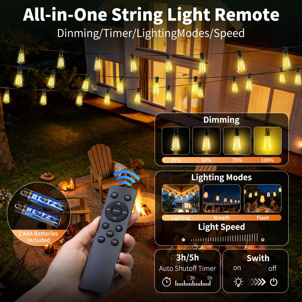 82FT Solar String Lights Outdoor, Waterproof, Dimmable Remote