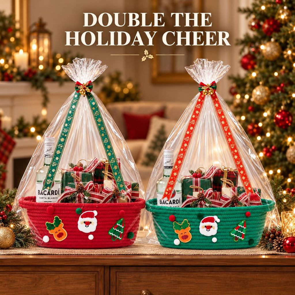 Christmas Gift Baskets Empty, Woven Rope Christmas Baskets for Gifts, 2 Pcs