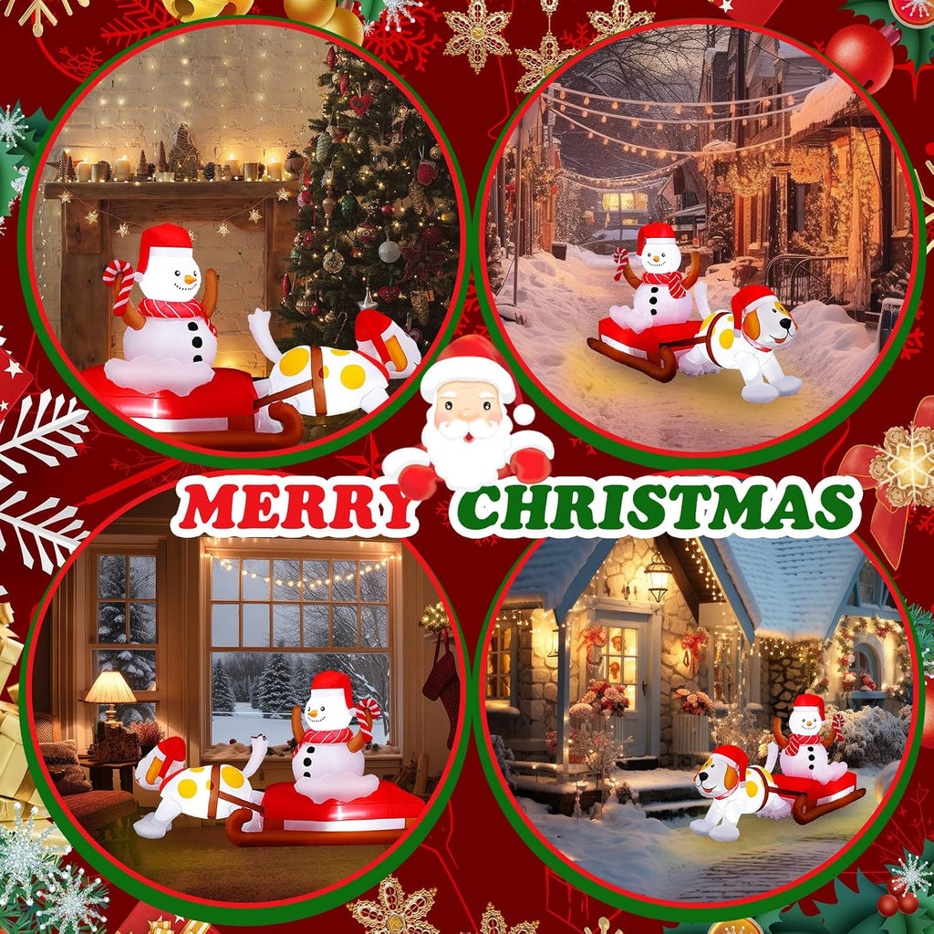 8 Ft Christmas Inflatables Decoration Snowman on Sleigh with Dog, Giant Inflatable Outdoor Christmas Decorations
