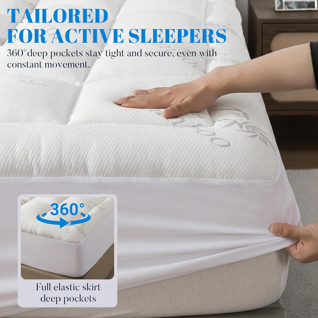 100% Waterproof King Size Mattress Topper, Viscose Made from Bamboo Pillow Top Mattress Protector for Back Pain