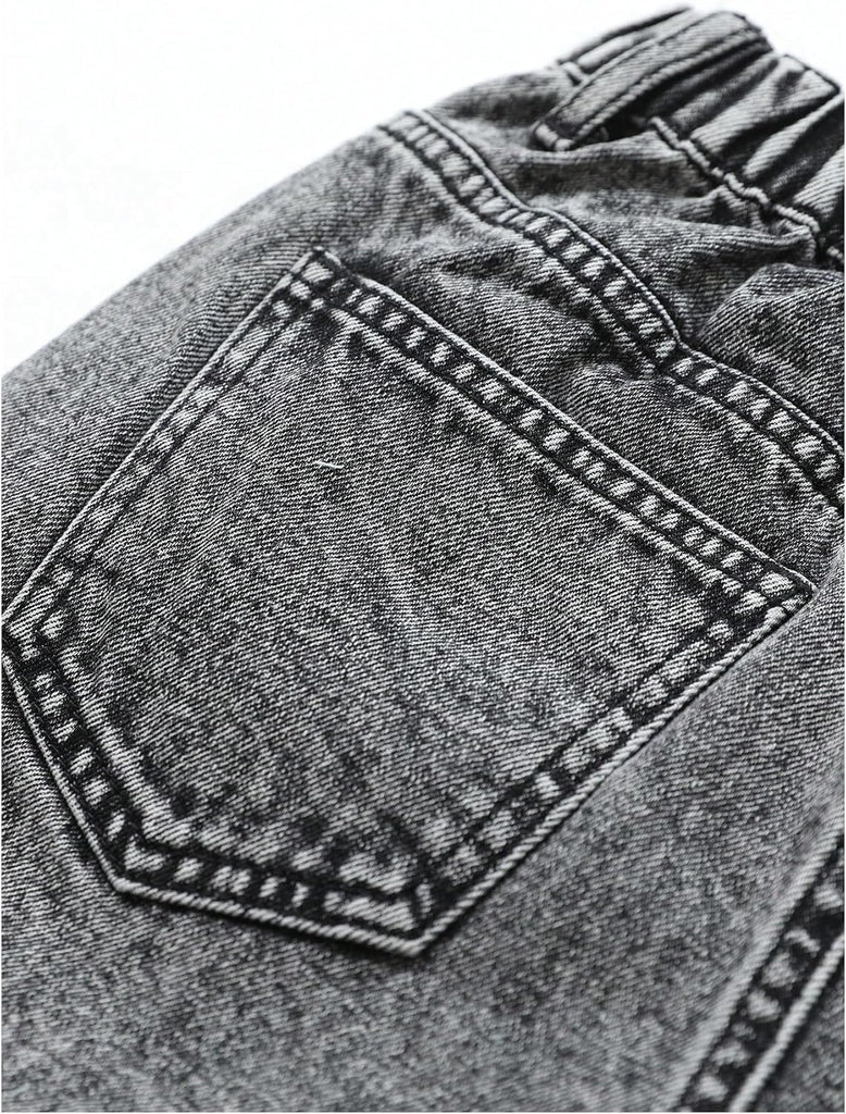 Girl's Button Jean Shorts Star Patched Denim Shorts with Pockets