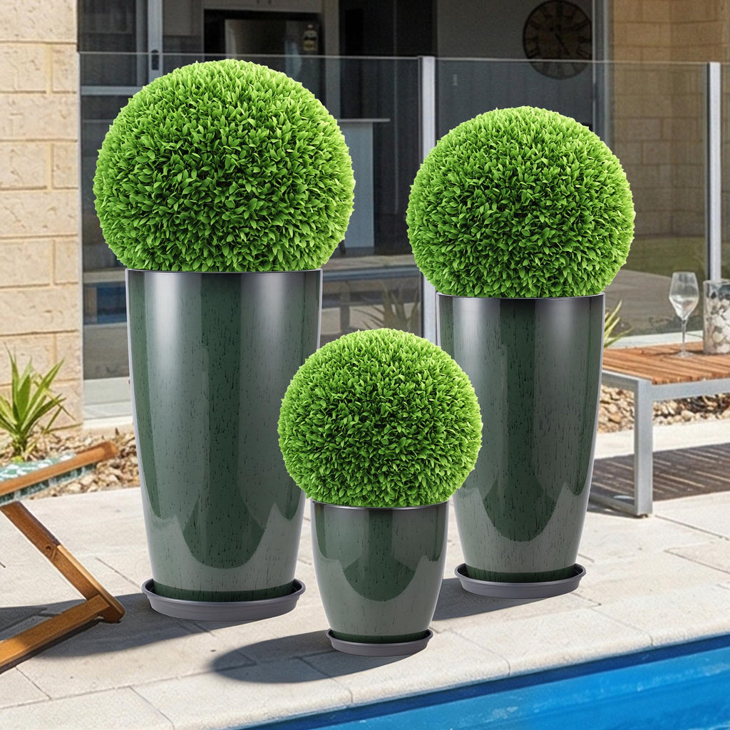 24-21-11 Inch Tall Planters for Outdoor Plants Set of 3 Green