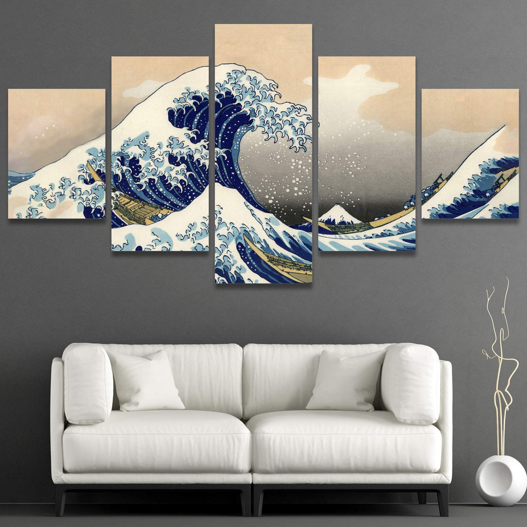 Large Canvas Wall Art The Great Wave Off Kanagawa by Hokusai Abstract Plants Illustrations Impressionism Modern
