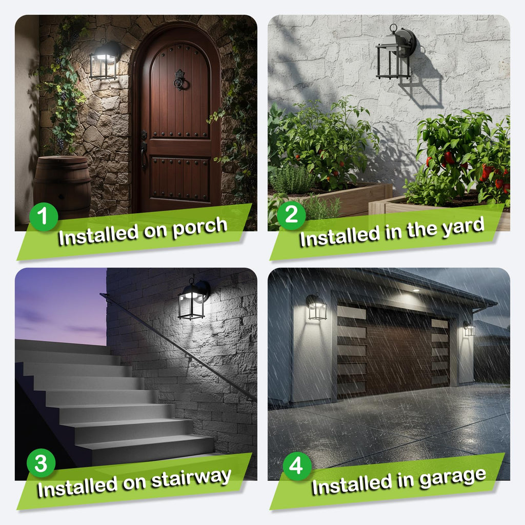 Outdoor Wall Light Dusk to Dawn, Aluminum, LED 5000K, Black 1 Pack
