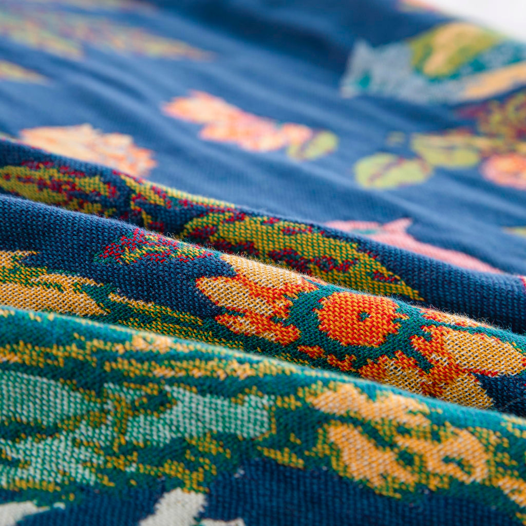 90"x98" Bohemian Floral Muslin Blanket Throw Blue Birds Gauze Quilt Bedspread Farmhouse Rustic Vintage Cottage Woven