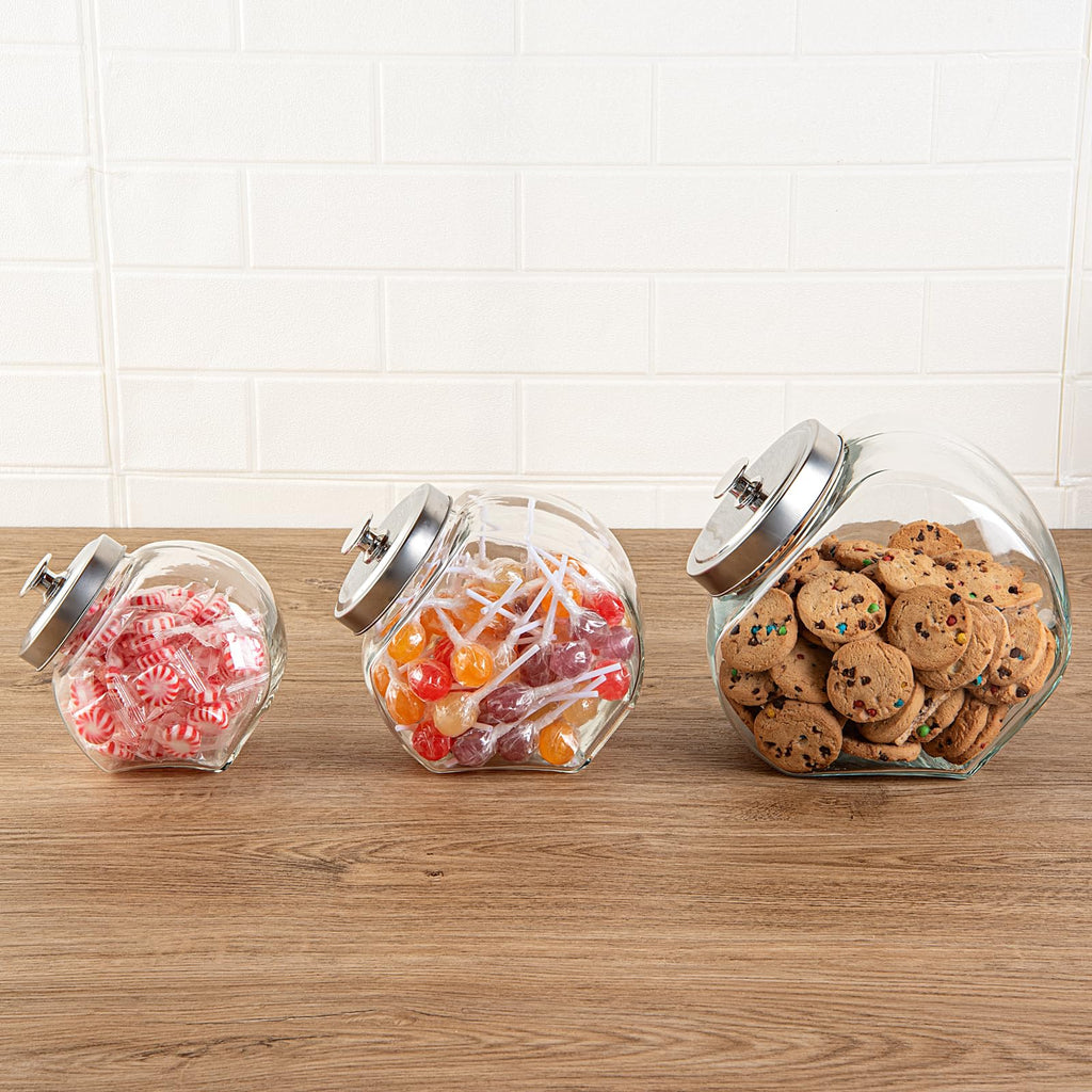 Glass Penny Candy Jar 1 Count 1 Gallon Wide Opening Glass Storage Jar With Chrome Lid, Crystal-Clear 4.53 x 4.53 x