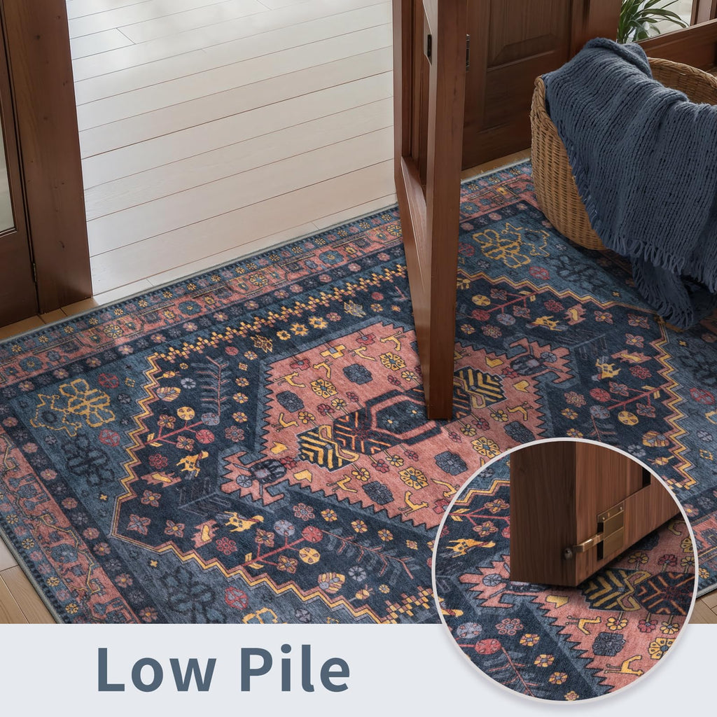 Runner Rug, Washable Hallway Vintage Low-Pile Kitchen Carpet