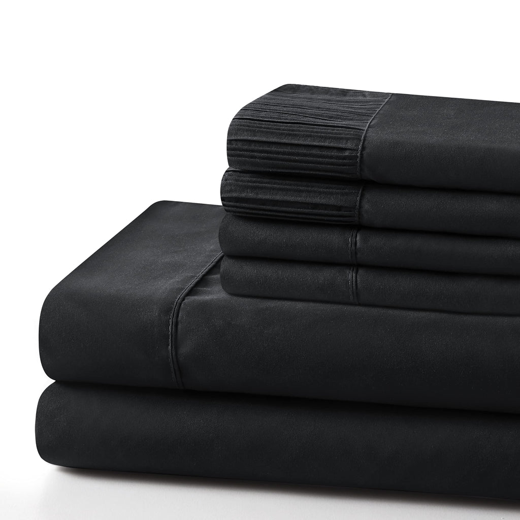 Ultra Soft Silky Deep Pocket Solid Rayon from Bamboo All Season 4 Pieces Sheet Set with 2 Pillowcases, Black Color