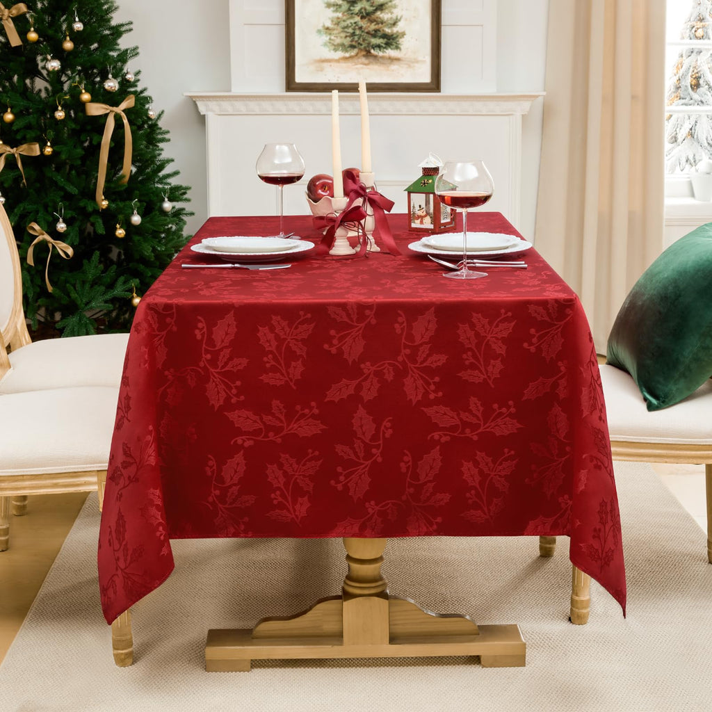 Christmas Jacquard Rectangle Tablecloth, 60 x 84 inch, Red