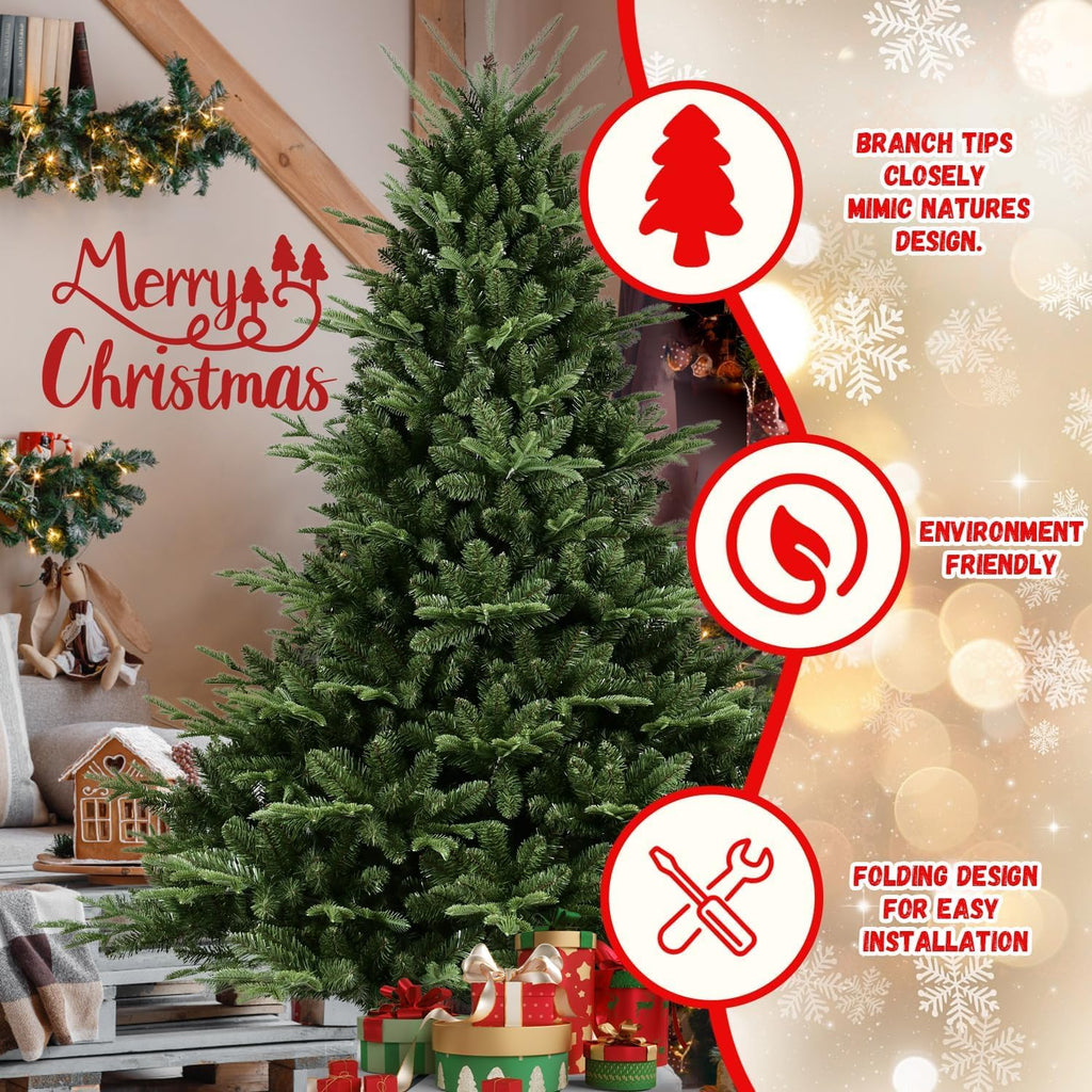 Unlit Artificial Christmas Tree, Premium Spruce Douglas Firs Christmas Tree with 2673 Branch Tips, Realistic Faux