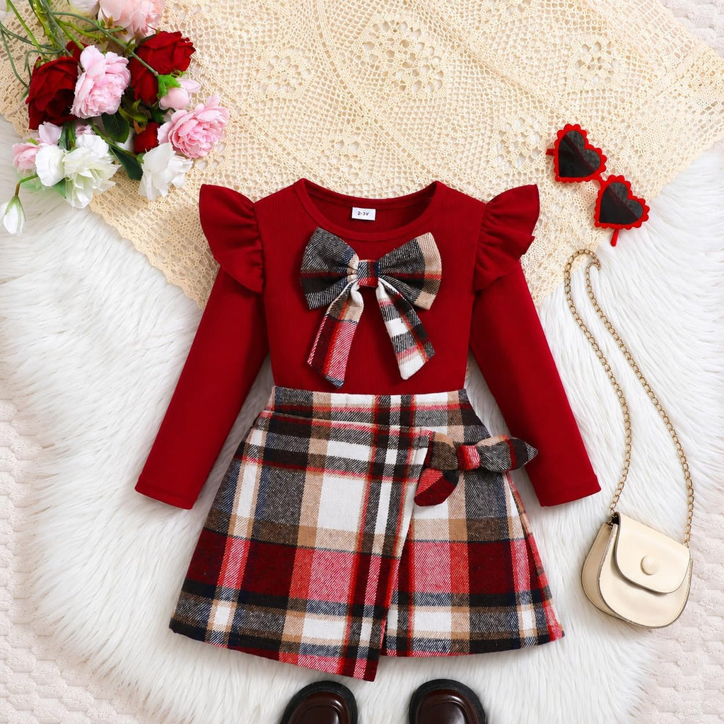 Toddler Baby Girl Clothes Fall Winter Outfits Ruffle Top Dress Pretty Hat Overall Skirt Set