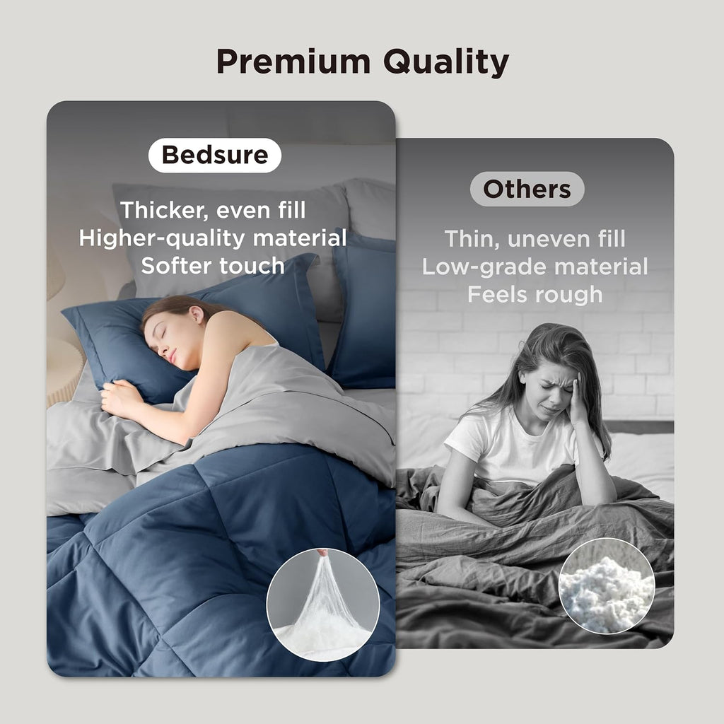 Full Comforter Set - 7 Pieces Reversible Navy Bed in a Bag Full, Full Comforter Sets for Boys for All Seasons with 1