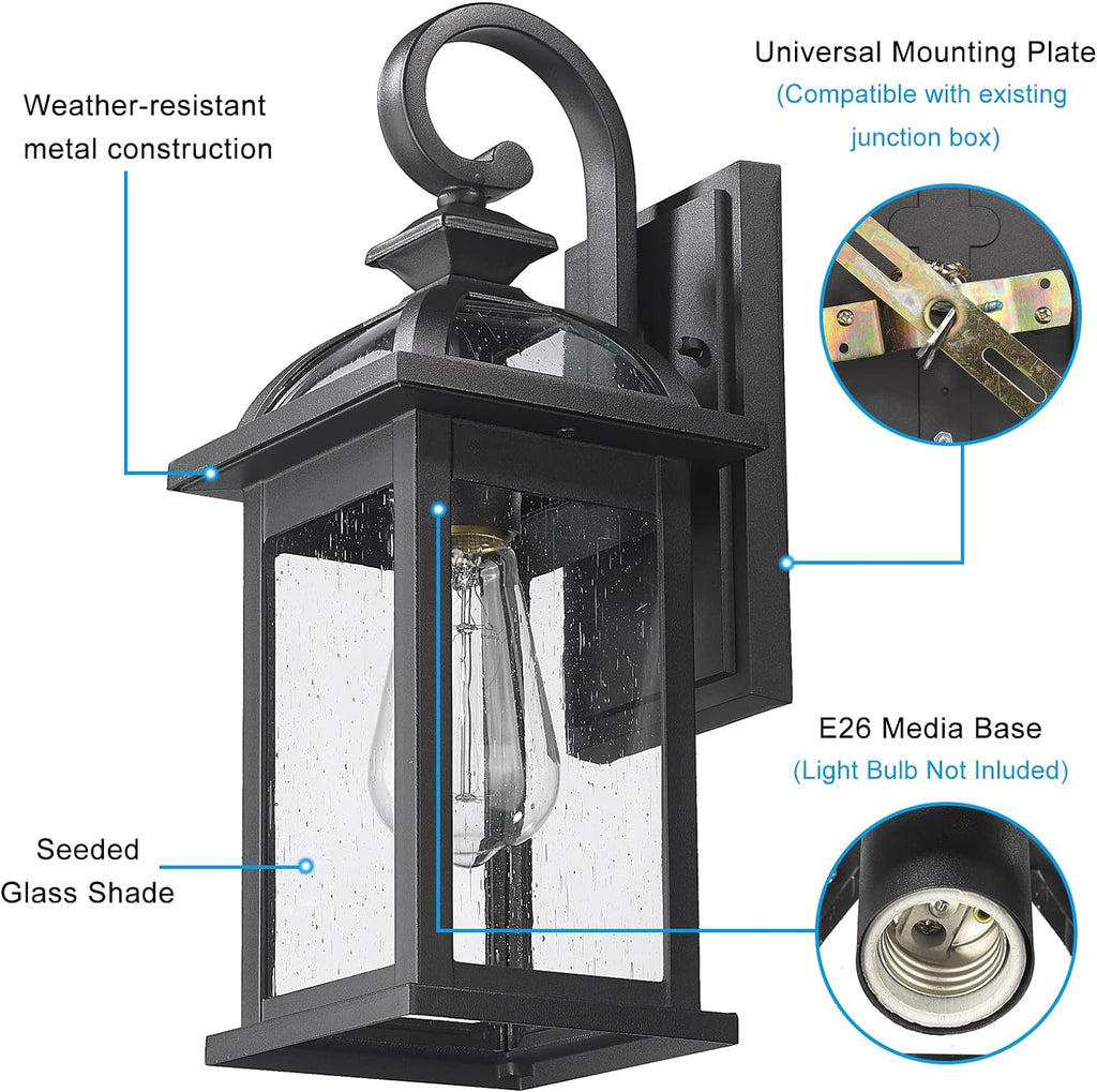 Outdoor Lights Fixtures Wall Mount, Outdoor Wall Sconce with Seeded Glass Waterproof Outside Exterior Lighting Fixture
