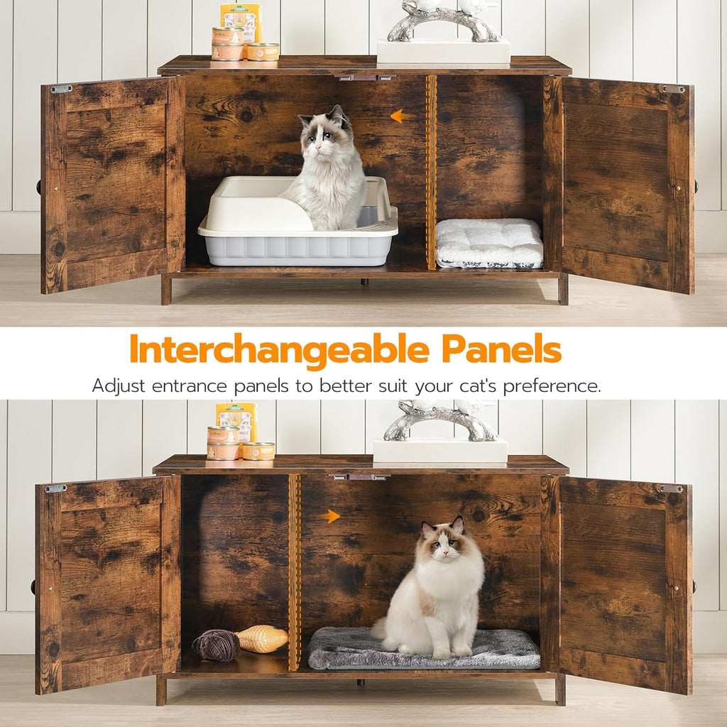 Litter Box Enclosure, Cat Litter Box Furniture with Removable Divider, Large Hidden Litter Box Furniture, Wooden Cat