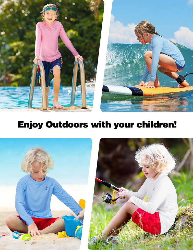 Boys Rash Guard Swim Shirt UPF 50+ Kids Long Sleeve Sun Rashguard