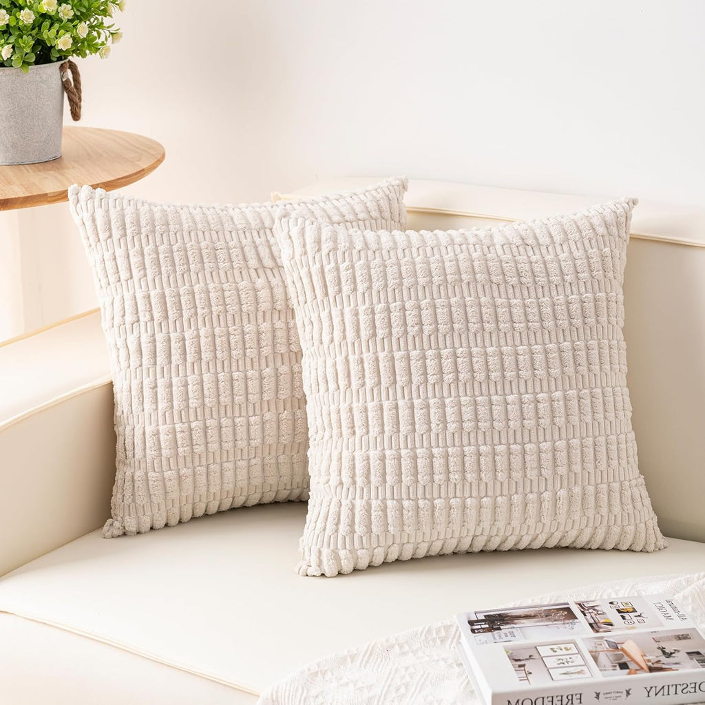 Pack of 2 Corduroy Decorative Throw Pillow Covers 18x18 Inch Soft Striped Pillow Covers Modern Farmhouse Home Decor