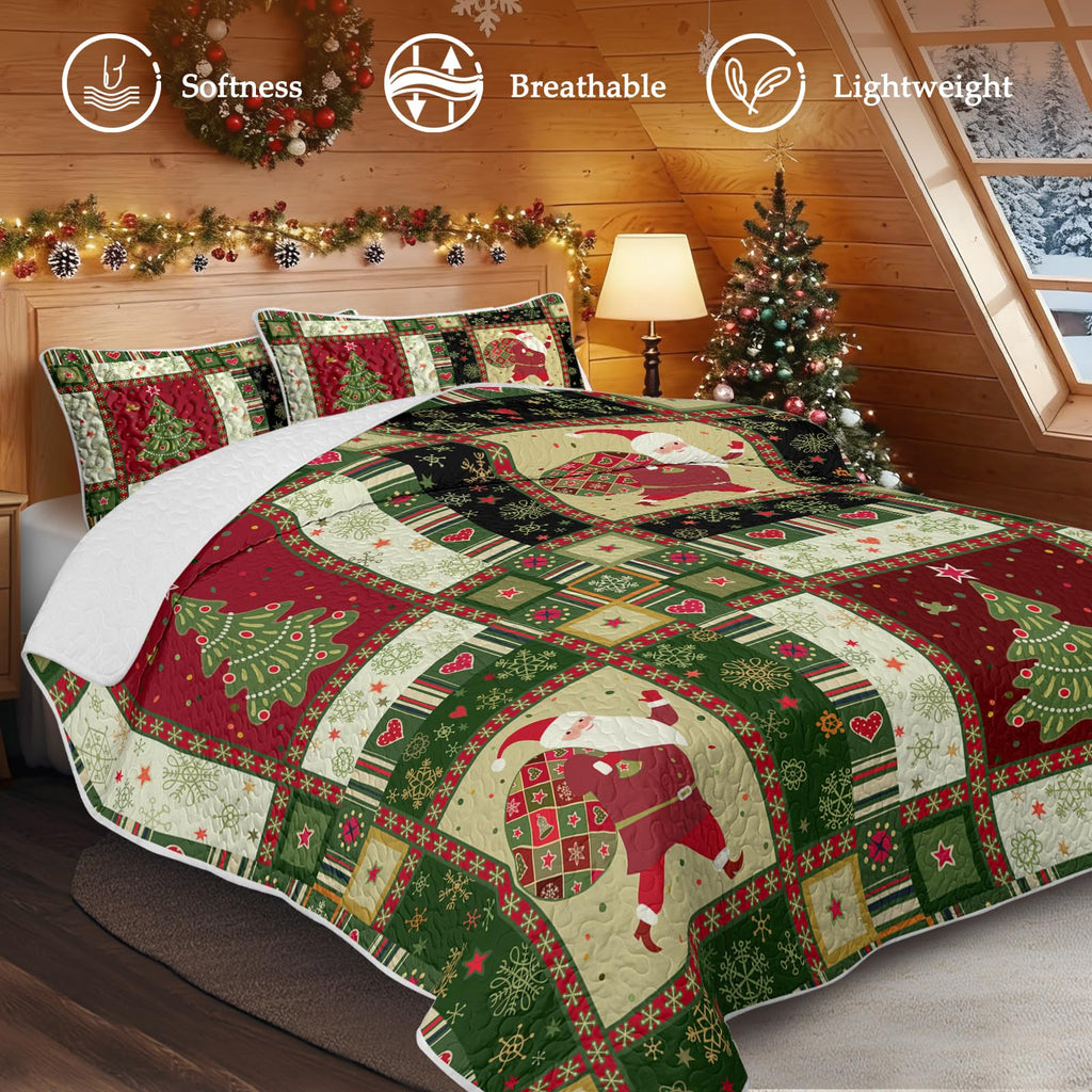 Christmas Quilt Green Red Plaid Comforter Set Full/Queen