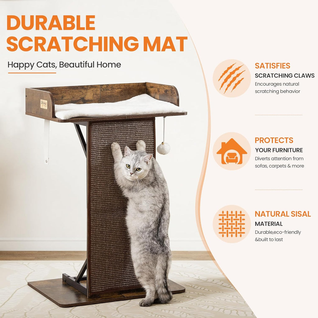 Modern Wood Cat Tree Tower for Indoor Large Adult Cats with Big Perch Bed