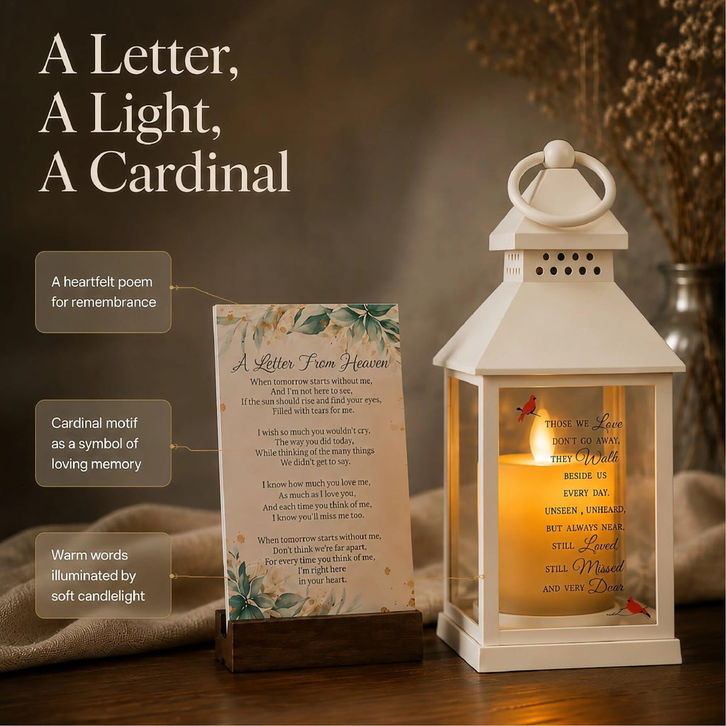 Memorial Lantern, Sympathy Gifts for Loss of Loved One/ Mom/ Dad (White)