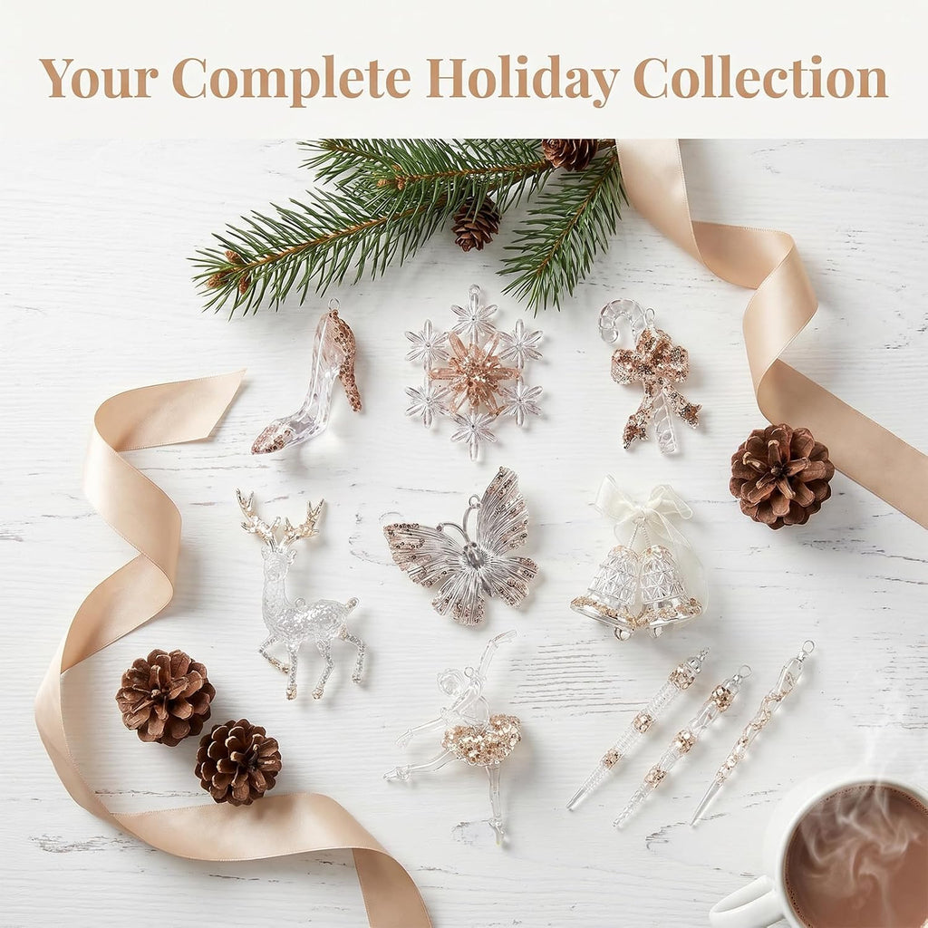 10pc Champagne Silver Sequin Xmas Ornaments Holiday Wedding Decor