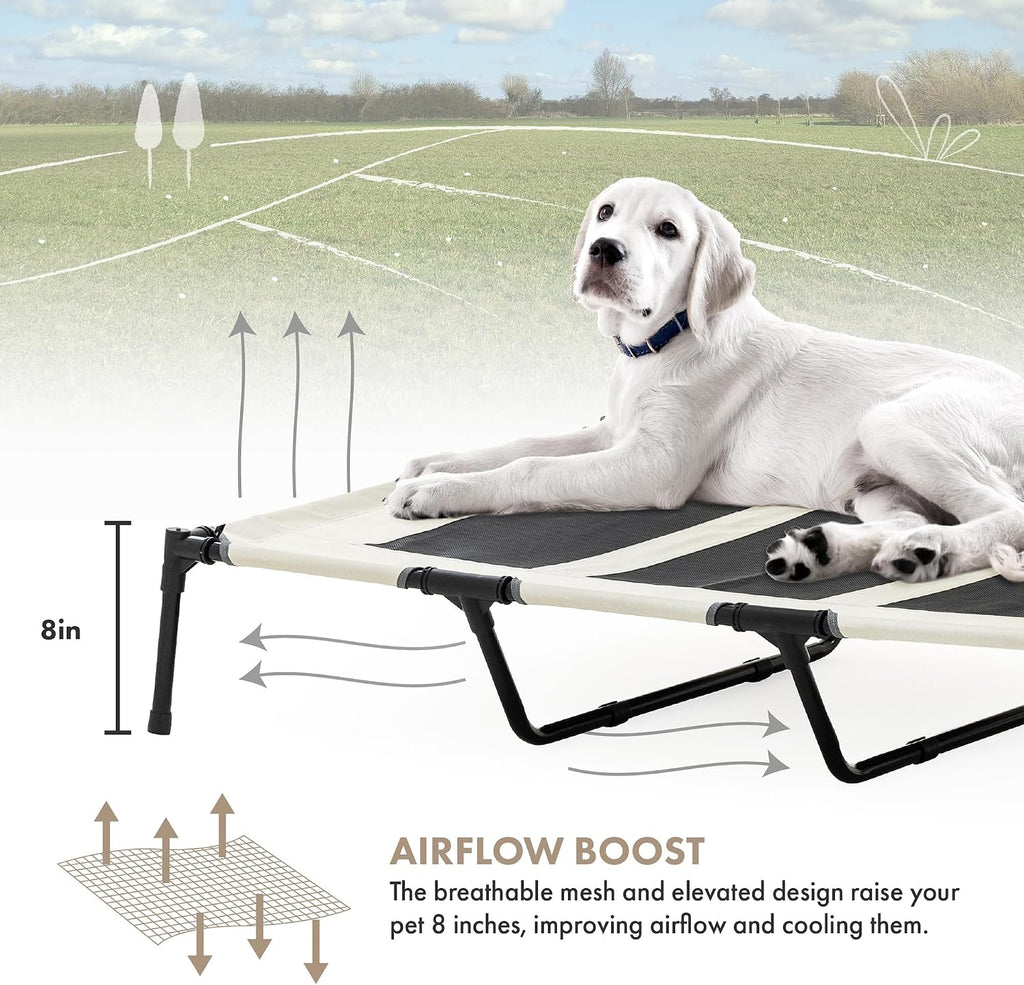 Cooling Elevated Dog Bed with Canopy - XL Portable Pet Cot for Outdoor & Indoor Use - Waterproof Removable Shade