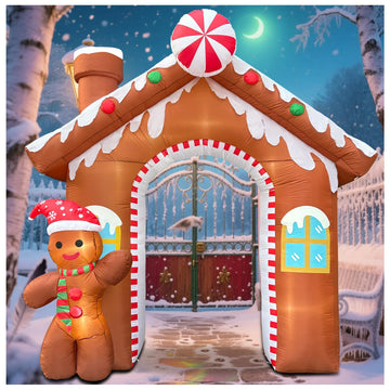 10FT Christmas Inflatables Gingerbread House Archway, Blow up Christmas Inflatables Archway with Gingerbread Man