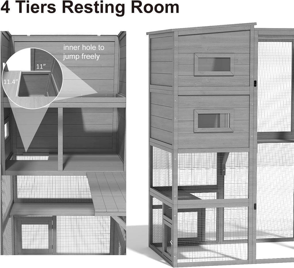 Catio Outdoor Cat Enclosure, 70 inch Large Cat House, Grey
