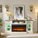 3-Sided Fireplace TV Stand for TVs up to 80 Inches, Farmhouse Entertainment Center with 36 Inch Electric Fireplace, Storage Drawers and Cabinets, Antique White