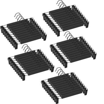 Pants and Skirt Hangers with Adjustable Clips, 50 Pack, Slim Non-Slip Clip Hangers, 360 Degree Swivel Hook, Black