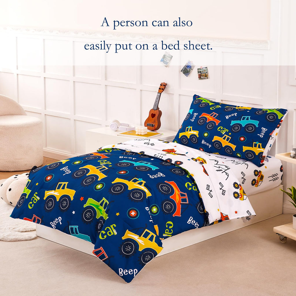 Car Toddler Boy Bedding Set Blue, 4 Pieces
