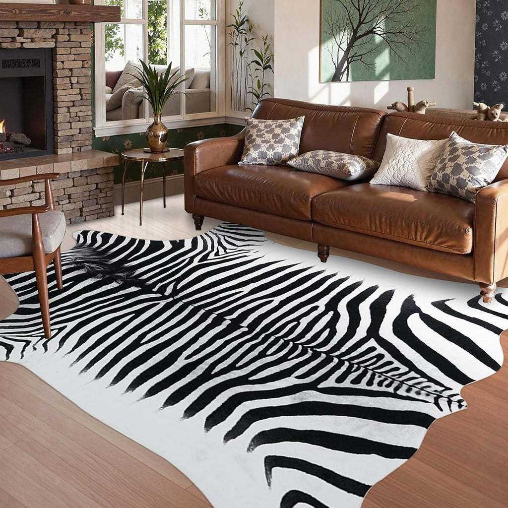 Zebra Rug 7.6x6.2 ft Area Rugs Black White Stripes Funky Area Rugs Living Room Dining Room Animal Rug Carpet