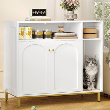Cat Litter Box Enclosure, Hidden Litter Box Furniture with Storage