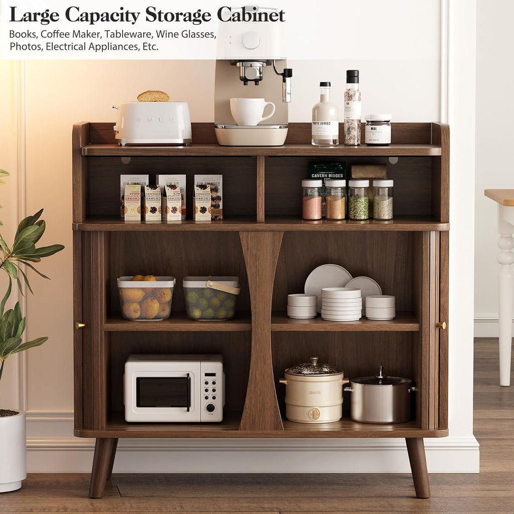 39" Buffet Sideboard Cabinet, Mid Century Modern Console Cabinet with Roller Shutter Sliding Doors & Adjustable