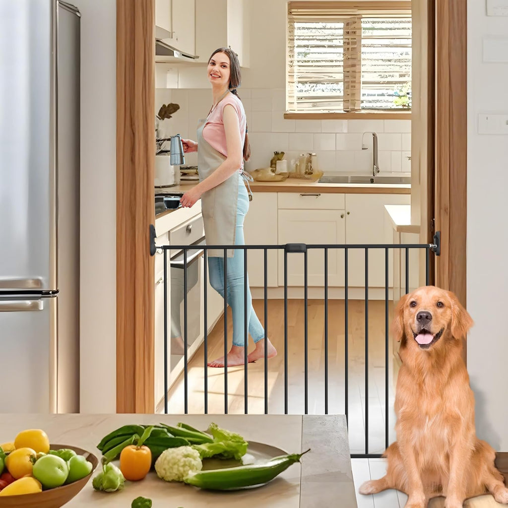 Adjustable Baby Safety Swing Gate, Hardware-Mounted Metal Gate for Stairs and Doorways, Secure Latch for Kids