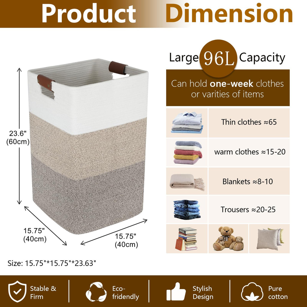 Laundry Hamper 96L Extra Large Laundry Basket, Woven Blanket Basket