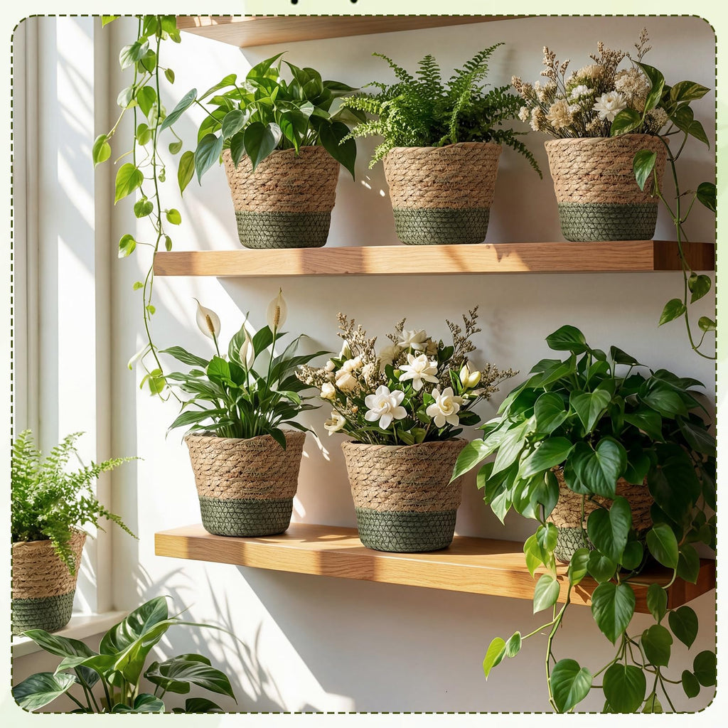 24 Pcs Wicker Plant Basket Bulk with Liners Woven Planter Baskets Bulk for Indoor Outdoor Seagrass Plants Woven