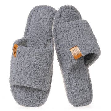 Fuzzy Open Toe Slippers for Men Indoor House Slipper, Blue, US 6-7