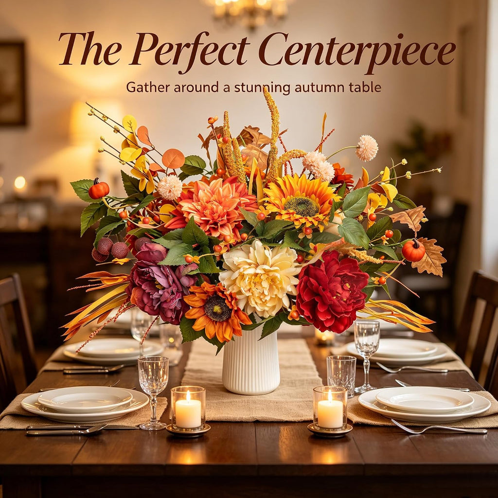 Fall Centerpiece for Table Fall Artificial Flower Arrangement with Vase