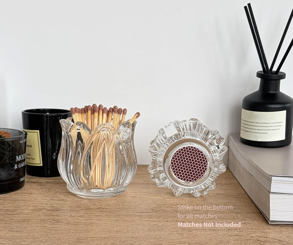 Match Holder with Striker, Glass Decorative - Set of 2
